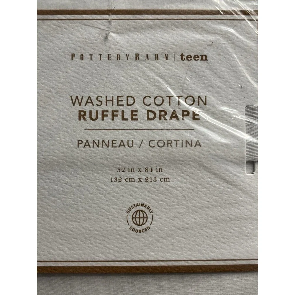 Pair of Pottery Barn Washed Cotton Ruffle Drape Curtains 52x84” per Panel